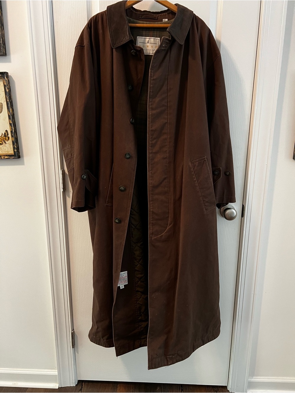 Towne London Fog Men's Dark Brown Long Trench Coat Duster Size XL
